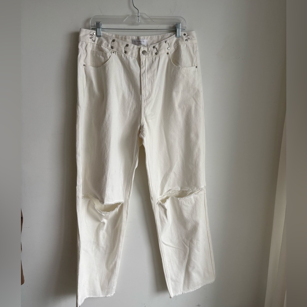 BNWT Storets Vera Slash Cutout Jeans - adjustable cinch waist S/M white